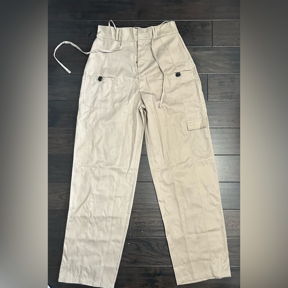 Pretty Little Thing Tall Stone Tie Front Cargo Pants - Brand New - Picture 1 of 4